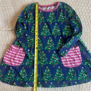 Mini Boden Christmas Tree Tunic Dress Navy Holiday Long Sleeve size 6/7